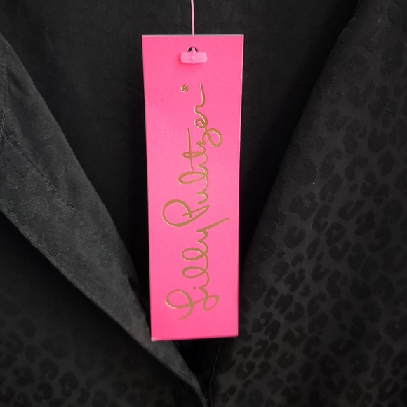 Lilly Pulitzer Hensley Top Blouse Leopard Jacquard Small Black Whimsigoth NWT - Picture 9 of 10
